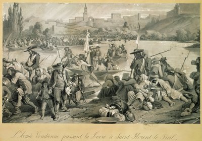 Het Vendée-leger steekt de Loire over bij St. Florent le Vieil, 18 oktober 1793 door French School